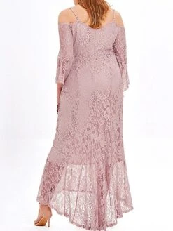 Women's Plus Size Prom Dress Party Dress Lace Dress Long Dress Maxi Dress Black Pink Wine Long Sleeve Pure Color Lace Spring Fall Winter Cold Shoulder Fashion Wedding Guest Birthday Evening Party 2023 -HAYz Clothing Shop tkxonu1693535474285