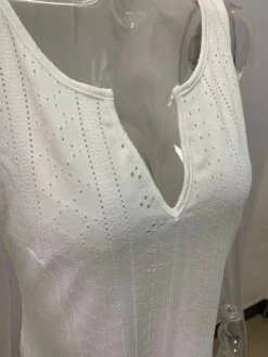 Women's Casual Dress Cotton Linen Dress White Dress Midi Dress Polyester Basic Classic Outdoor Daily Split Neck Eyelet Sleeveless Summer Spring 2023 Regular Fit Black White Pink Plain S M L XL 2XL -HAYz Clothing Shop tkzahg1695276568574