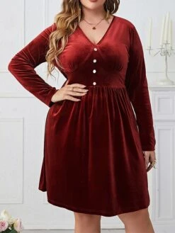 Women's Plus Size Party Dress Velvet Dress Cocktail Dress Midi Dress Wine Long Sleeve Pure Color Ruched Spring Fall Winter V Neck Fashion Winter Dress Wedding Guest Birthday 2023 XL XXL 3XL 4XL 10 Women's Plus Size Party Dress Velvet Dress Cocktail Dress Midi Dress Wine Long Sleeve Pure Color Ruched Spring Fall Winter V Neck Fashion Winter Dress Wedding Guest Birthday 2023 XL XXL 3XL 4XL -HAYz Clothing Shop tllozm1692178764974