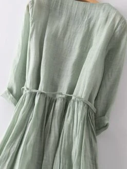 Women's Casual Dress Cotton Linen Dress A Line Dress Midi Dress Linen / Cotton Blend Basic Classic Outdoor Daily Vacation Crew Neck Lace Up Button 3/4 Length Sleeve Spring Fall Autumn 2023 Loose Fit -HAYz Clothing Shop tmcnnp1694418848339