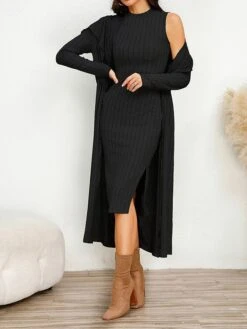 Women's Two Piece Dress Set Casual Dress Sheath Dress Home Daily Fashion Streetwear Split Midi Dress Stand Collar Long Sleeve Plain Slim Black Army Green Gray Fall Winter S M L XL XXL 38 Women's Two Piece Dress Set Casual Dress Sheath Dress Home Daily Fashion Streetwear Split Midi Dress Stand Collar Long Sleeve Plain Slim Black Army Green Gray Fall Winter S M L XL XXL -HAYz Clothing Shop tmjivz1695813712405