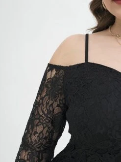 Women's Plus Size Prom Dress Party Dress Lace Dress Long Dress Maxi Dress Black Pink Wine Long Sleeve Pure Color Lace Spring Fall Winter Cold Shoulder Fashion Wedding Guest Birthday Evening Party 2023 -HAYz Clothing Shop tmmduz1693535469244