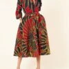 Women's Shirt Dress Print Dress Midi Dress Midi Dress Outdoor Daily Date Polyester Fashion Vintage Shirt Collar Lace Up Strappy Long Sleeve Summer Spring Fall 2023 Regular Fit Red Leaf Stripe Painting