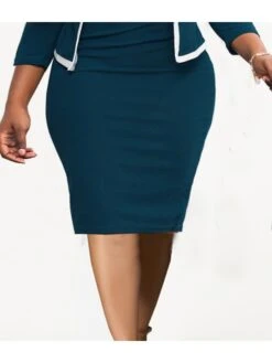 Women‘s Plus Size Curve Two Piece Dress Solid Color Square Neck 3/4 Length Sleeve Spring Fall Elegant Midi Dress Formal Party Dress -HAYz Clothing Shop tnfvwl1660034719313