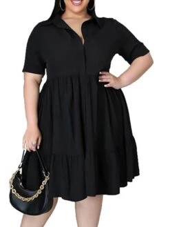 Women's Plus Size Easter Dress Shirt Dress Solid Color Shirt Collar Ruched Half Sleeve Spring Fall Casual Preppy Knee Length Dress Casual Daily Dress -HAYz Clothing Shop tobymz1635235231223