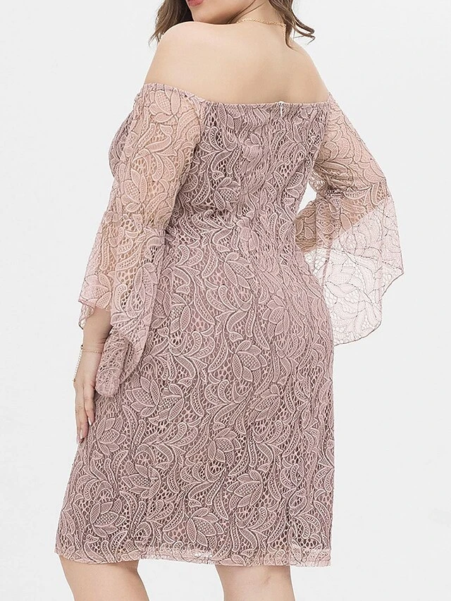 Women's Plus Size Party Dress Lace Dress Cocktail Dress Midi Dress Pink Long Sleeve Pure Color Lace Spring Fall Winter Off Shoulder Fashion Birthday Wedding Guest Vacation 2023 XL XXL 3XL 4XL 11 Women's Plus Size Party Dress Lace Dress Cocktail Dress Midi Dress Pink Long Sleeve Pure Color Lace Spring Fall Winter Off Shoulder Fashion Birthday Wedding Guest Vacation 2023 XL XXL 3XL 4XL - Image 11