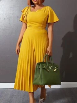 Women‘s Plus Size Curve Party Dress Solid Color V Neck Ruched Short Sleeve Fall Spring Work Prom Dress Maxi Long Dress Party Holiday Dress Ruffle -HAYz Clothing Shop topgct1648636994696
