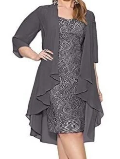 Women‘s Plus Size Curve Party Dress Solid Color Crew Neck Lace 3/4 Length Sleeve Spring Fall Elegant Midi Dress Formal Party Dress