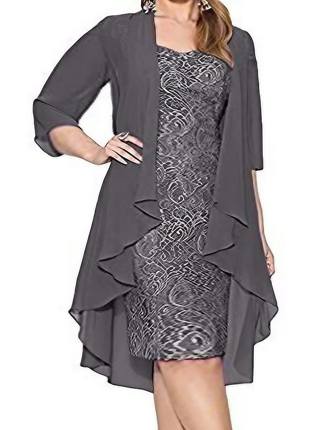 Women‘s Plus Size Curve Party Dress Solid Color Crew Neck Lace 3/4 Length Sleeve Spring Fall Elegant Midi Dress Formal Party Dress 1 Women‘s Plus Size Curve Party Dress Solid Color Crew Neck Lace 3/4 Length Sleeve Spring Fall Elegant Midi Dress Formal Party Dress