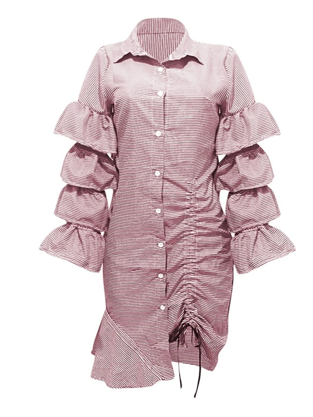 Women's Shirt Dress Sheath Dress Midi Dress Winter Dress Daily Vacation Polyester Cotton Blend Fashion Casual Shirt Collar Lace Up Ruched Long Sleeve Summer Spring Fall 2022 Regular Fit Red Light Blue 8 Women's Shirt Dress Sheath Dress Midi Dress Winter Dress Daily Vacation Polyester Cotton Blend Fashion Casual Shirt Collar Lace Up Ruched Long Sleeve Summer Spring Fall 2022 Regular Fit Red Light Blue - Image 8