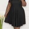 Women‘s Plus Size Curve Casual Dress A Line Dress Solid Color Midi Dress Short Sleeve Ruched Square Neck Fashion Outdoor Black Pink Summer Spring XL XXL 3XL 4XL 5XL