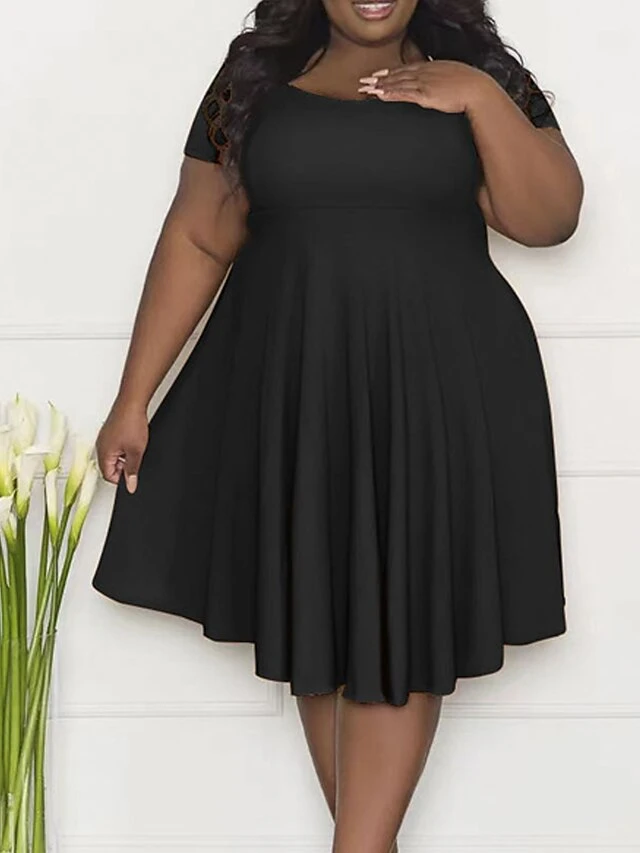 Women‘s Plus Size Curve Casual Dress A Line Dress Solid Color Midi Dress Short Sleeve Ruched Square Neck Fashion Outdoor Black Pink Summer Spring XL XXL 3XL 4XL 5XL 1 Women‘s Plus Size Curve Casual Dress A Line Dress Solid Color Midi Dress Short Sleeve Ruched Square Neck Fashion Outdoor Black Pink Summer Spring XL XXL 3XL 4XL 5XL
