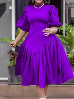 Women‘s Plus Size Curve Work Dress Solid Color V Neck Half Sleeve Spring Fall Stylish Work Formal Knee Length Dress Formal Going Out Dress -HAYz Clothing Shop tqcpxy1664183296185