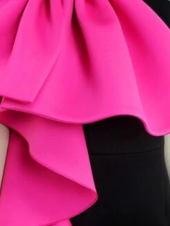 Women's Plus Size Curve Party Dress Cocktail Dress Bodycon Color Block Midi Dress Sleeveless Ruffle Bow Crew Neck Fashion Party Fuchsia Fall Winter XL XXL 3XL 4XL -HAYz Clothing Shop tqixyk1694151484777