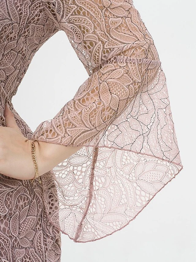 Women's Plus Size Party Dress Lace Dress Cocktail Dress Midi Dress Pink Long Sleeve Pure Color Lace Spring Fall Winter Off Shoulder Fashion Birthday Wedding Guest Vacation 2023 XL XXL 3XL 4XL 9 Women's Plus Size Party Dress Lace Dress Cocktail Dress Midi Dress Pink Long Sleeve Pure Color Lace Spring Fall Winter Off Shoulder Fashion Birthday Wedding Guest Vacation 2023 XL XXL 3XL 4XL - Image 9