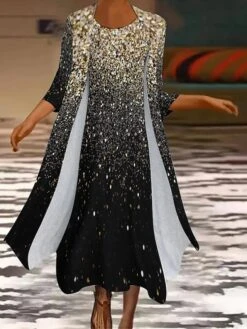 Women's Casual Dress Dress Set Two Piece Dress Midi Dress Pink Blue Gold 3/4 Length Sleeve Ombre Print Summer Spring Crew Neck Fashion 2023 S M L XL XXL 3XL -HAYz Clothing Shop tqtugi1671788814803