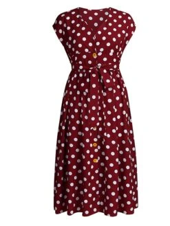 Women‘s Plus Size Curve Flattering Dresses Elegant Apple Shaped Dress Casual Dress A Line Dress Polka Dot Midi Dress Sleeveless Print V Neck Fashion Daily Black White Spring Summer Dress -HAYz Clothing Shop tramsw1672800405086