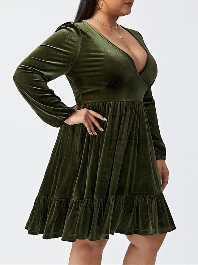 Women‘s Plus Size Curve Party Dress Velvet Dress Cocktail Dress Mini Dress Black Wine Royal Blue Long Sleeve Pure Color Ruched Spring Fall Winter V Neck Fashion Birthday Wedding Guest Vacation 2023 2 Women‘s Plus Size Curve Party Dress Velvet Dress Cocktail Dress Mini Dress Black Wine Royal Blue Long Sleeve Pure Color Ruched Spring Fall Winter V Neck Fashion Birthday Wedding Guest Vacation 2023 - Image 2