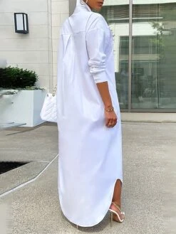 Women's Shirt Dress Casual Dress Midi Dress Outdoor Daily Vacation Polyester Fashion Modern Shirt Collar Split Long Sleeve Fall Winter 2023 Loose Fit Black White Yellow Plain S M L XL XXL -HAYz Clothing Shop trrfzk1692342895763