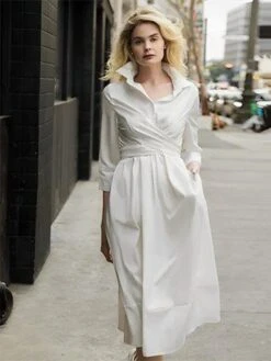 Women's Casual Dress Cotton Linen Dress Swing Dress Midi Dress Cotton Blend Fashion Modern Outdoor Daily Shirt Collar Button Pocket Half Sleeve Summer Spring Fall 2023 Regular Fit Rose Red Plain S M -HAYz Clothing Shop trxcqy1684377595419