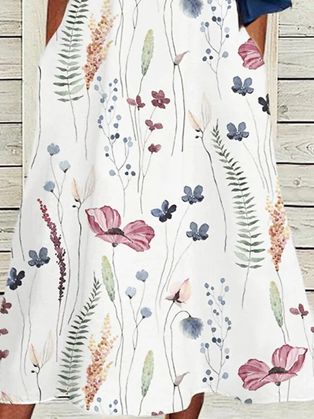 Women's Two Piece Dress Set Casual Dress Dress Set Outdoor Daily Fashion Modern Pocket Print Midi Dress V Neck Half Sleeve Floral Regular Fit White Summer Spring S M L XL XXL 3 Women's Two Piece Dress Set Casual Dress Dress Set Outdoor Daily Fashion Modern Pocket Print Midi Dress V Neck Half Sleeve Floral Regular Fit White Summer Spring S M L XL XXL - Image 3