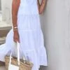 Women's Casual Dress Cotton Linen Dress Swing Dress Midi Dress Cotton Blend Fashion Modern Outdoor Daily Holiday Square Neck Ruffle Sleeveless Summer Spring 2023 Loose Fit White Green Plain S M L XL