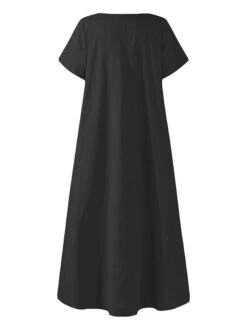 Women's Casual Dress Cotton Linen Dress Maxi Long Dress Cotton Blend Basic Classic Outdoor Daily Vacation Crew Neck Ruched Short Sleeve Summer Spring 2023 Loose Fit Black Yellow Pink Plain S M L XL -HAYz Clothing Shop tsgebi1688634898977