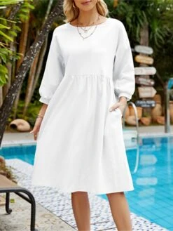 Women's Casual Dress Cotton Dress Midi Dress Cotton Basic Classic Outdoor Daily Vacation Crew Neck Ruched 3/4 Length Sleeve Fall Winter Autumn 2023 Loose Fit ArmyGreen Black White Plain S M L XL 2XL 14 Women's Casual Dress Cotton Dress Midi Dress Cotton Basic Classic Outdoor Daily Vacation Crew Neck Ruched 3/4 Length Sleeve Fall Winter Autumn 2023 Loose Fit ArmyGreen Black White Plain S M L XL 2XL -HAYz Clothing Shop tskmvj1693739256456