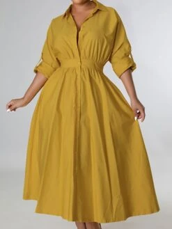 Women's Casual Dress Swing Dress Long Dress Maxi Dress Blue Yellow Orange Long Sleeve Pure Color Pocket Winter Fall Autumn Shirt Collar Winter Dress Weekend Fall Dress Loose Fit 2023 S M L XL XXL -HAYz Clothing Shop ttblaz1656671617300