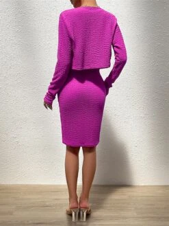 Women's Two Piece Dress Set Casual Dress Sheath Dress Daily Going Out Fashion Streetwear Button Midi Dress Crew Neck Long Sleeve Plain Regular Fit Black Purple Green Fall Winter S M L XL -HAYz Clothing Shop ttfkhr1693805491262