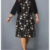 Women‘s Plus Size Curve Dress Set Polka Dot Crew Neck Print 3/4 Length Sleeve Spring Fall Elegant Mini Dress Formal Office Dress