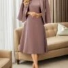 Women's Two Piece Dress Set Work Dress Skirt Set Formal Office Streetwear Elegant Button Pocket Midi Dress Shirt Collar Long Sleeve Plain Regular Fit Black Purple Beige Fall Winter M L XL XXL 3XL