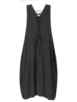 Women's Casual Dress Cotton Dress Swing Dress Maxi Long Dress Cotton Blend Basic Classic Outdoor Daily V Neck Pocket Sleeveless Summer Spring 2023 Regular Fit Black Wine Khaki Plain S M L XL 2XL -HAYz Clothing Shop tufocr1686713215215