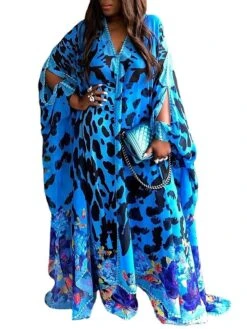 Women‘s Plus Size Curve Holiday Dress Print V Neck Print Long Sleeve Spring Fall Boho Stylish Maxi Long Dress Holiday Vacation Dress Loose Fit -HAYz Clothing Shop tuheqd1644228313618