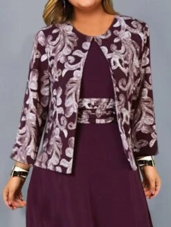 Women‘s Plus Size Curve Dress Set Print Crew Neck Long Sleeve Spring Fall Elegant Maxi Long Dress Formal Party Dress -HAYz Clothing Shop tuilxy1660034715702