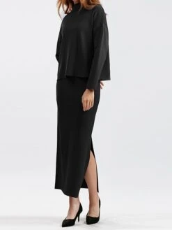 Women's Two Piece Dress Set Casual Dress Skirt Set Outdoor Daily Fashion Streetwear Split Ribbed Midi Dress Turtleneck Long Sleeve Plain Loose Fit Black Light Green Blue Fall One-Size 21 Women's Two Piece Dress Set Casual Dress Skirt Set Outdoor Daily Fashion Streetwear Split Ribbed Midi Dress Turtleneck Long Sleeve Plain Loose Fit Black Light Green Blue Fall One-Size -HAYz Clothing Shop tunadn1693278281747