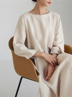 Women's Casual Dress Cotton Linen Dress Swing Dress Maxi Long Dress Linen / Cotton Blend Casual Daily Casual Outdoor Daily Vacation Crew Neck Pocket Long Sleeve Summer Spring Fall 2023 Loose Fit -HAYz Clothing Shop tuntkp1689933260521