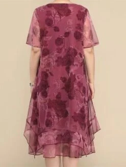 Women's Plus Size Party Dress Cocktail Dress Wedding Guest Dress Midi Dress Wine Blue Short Sleeve Floral Mesh Summer Spring Fall Crew Neck Fashion Wedding Guest Vacation Summer Dress 2023 L XL XXL -HAYz Clothing Shop turdpl1690176958531