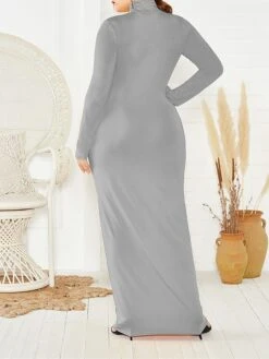 Women's Plus Size Curve Casual Dress Bodycon Sheath Dress Plain Long Dress Maxi Dress Long Sleeve Stand Collar Fashion Outdoor Black Yellow Fall Winter XXL 3XL 4XL 5XL -HAYz Clothing Shop tvjwpn1694151477298