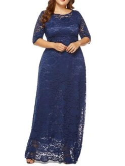 Women‘s Plus Size Curve Party Dress Floral Crew Neck Lace 3/4 Length Sleeve Spring Fall Work Prom Dress Maxi Long Dress Party Daily Dress -HAYz Clothing Shop tvxmyx1628496515966