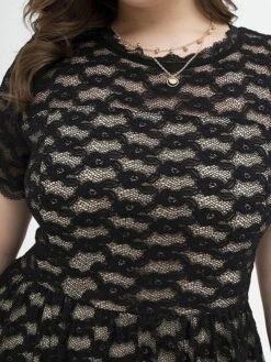 Women‘s Plus Size Curve Party Dress Lace Dress Cocktail Dress Midi Dress Black Short Sleeve Pure Color Lace Summer Spring Fall Crew Neck Fashion Birthday Wedding Guest Vacation 2023 -HAYz Clothing Shop twazxa1691660767692