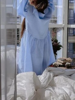 Women's Casual Dress Cotton Dress Swing Dress Mini Dress Cotton Fashion Modern Outdoor Daily Holiday V Neck Lace Up Ruched 3/4 Length Sleeve Fall Winter Autumn 2023 Loose Fit Light Green Blue Purple 24 Women's Casual Dress Cotton Dress Swing Dress Mini Dress Cotton Fashion Modern Outdoor Daily Holiday V Neck Lace Up Ruched 3/4 Length Sleeve Fall Winter Autumn 2023 Loose Fit Light Green Blue Purple -HAYz Clothing Shop twbjhu1692961106327