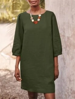 Women's Casual Dress Cotton Linen Dress Shift Dress Mini Dress Linen / Cotton Blend Basic Classic Outdoor Daily Vacation Crew Neck Basic 3/4 Length Sleeve Summer Spring Fall 2023 Loose Fit Navy Blue -HAYz Clothing Shop twbznr1690253475888