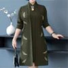 Women's Plus Size Curve Dress Set Formal Leaf V Neck Long Sleeve Fall Winter Elegant Work Knee Length Dress