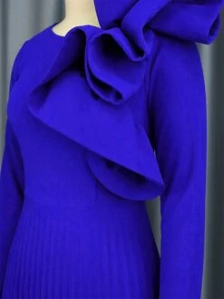 Women's Plus Size Curve Party Dress Work Dress Swing Dress Plain Long Dress Maxi Dress Long Sleeve Pleated Ruffle Crew Neck Fashion Party Blue Fall Winter XL XXL 3XL 4XL -HAYz Clothing Shop twnbkr1694425971851