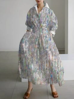 Women's Shirt Dress Casual Dress Swing Dress Maxi Long Dress Outdoor Office Daily Polyester Fashion Modern Shirt Collar Button Pocket Long Sleeve Fall Winter 2023 Loose Fit Silver Black Royal Blue -HAYz Clothing Shop twsowo1693213987986