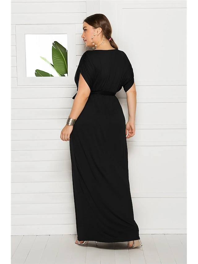 Women's Plus Size Party Dress Solid Color V Neck Short Sleeve Summer Spring Elegant Casual Prom Dress Maxi Long Dress Party Daily Dress 14 Women's Plus Size Party Dress Solid Color V Neck Short Sleeve Summer Spring Elegant Casual Prom Dress Maxi Long Dress Party Daily Dress - Image 14
