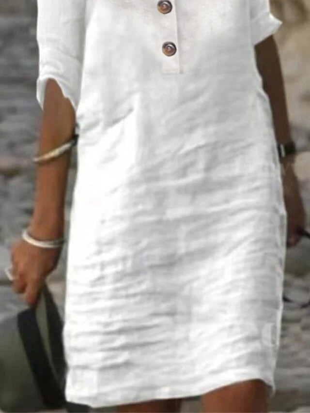 Women's Cotton Linen Dress Casual Dress Shift Dress Midi Dress Cotton Blend Fashion Modern Outdoor Daily Vacation Shirt Collar Button Half Sleeve Summer Spring 2023 Regular Fit White Blue Green Plain 4 Women's Cotton Linen Dress Casual Dress Shift Dress Midi Dress Cotton Blend Fashion Modern Outdoor Daily Vacation Shirt Collar Button Half Sleeve Summer Spring 2023 Regular Fit White Blue Green Plain - Image 4