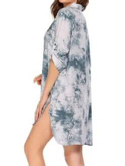 Women's Shirt Dress Beach Dress Beach Wear Mini Dress Button Plus High Low Casual Leopard Turndown 3/4 Length Sleeve Loose Fit Outdoor Daily Azure Black 2023 Spring Summer S M L XL -HAYz Clothing Shop twvwsd1676892551302