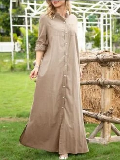 Women's Shirt Dress Casual Dress Maxi Long Dress Outdoor Daily Vacation Polyester Fashion Casual Shirt Collar Button Long Sleeve Summer Spring Fall 2023 Loose Fit Wine Navy Blue Green Plain S M L XL -HAYz Clothing Shop txhzcf1689737493880